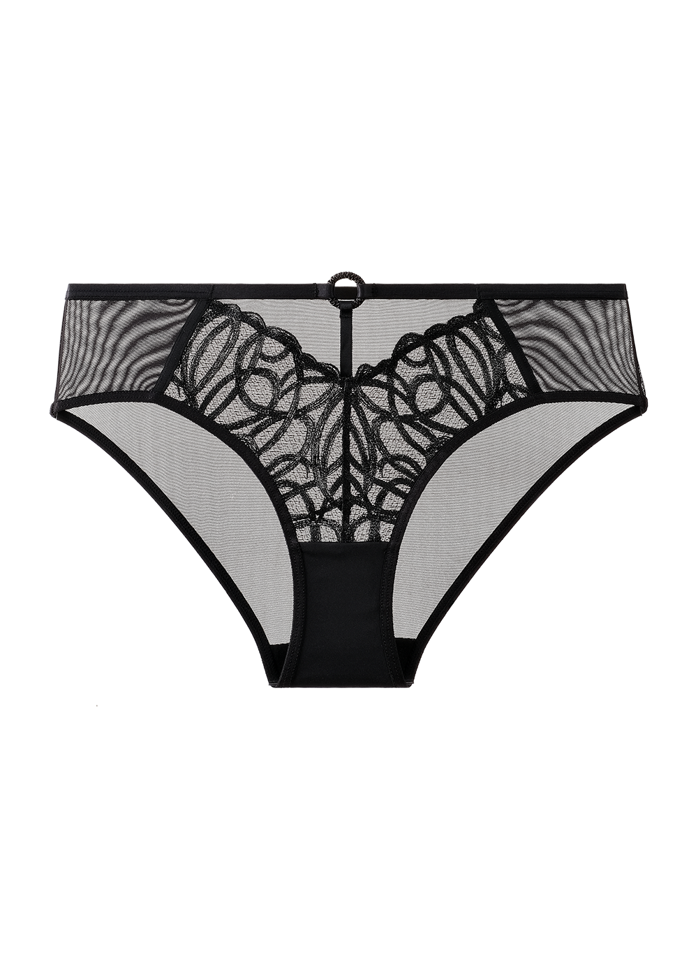 RORA Plus Black Lace Brief Panties with Geometric Embroidery