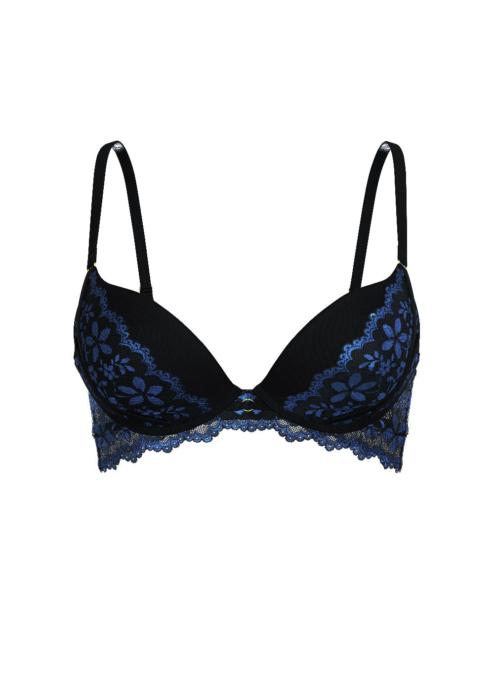 ROSALIE Plus Black Blue Push-Up Underwired Floral Lace Demi Bra