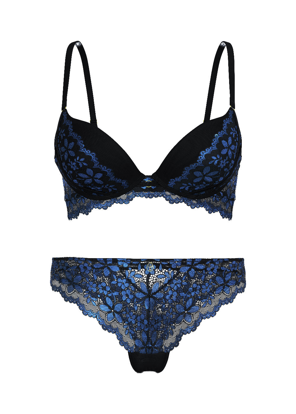 ROSALIE Black Blue Floral Lace Lingerie Set