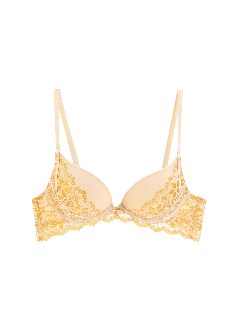 ROSALIE Ginger Yellow Push-Up Underwired Floral Lace Demi Bra