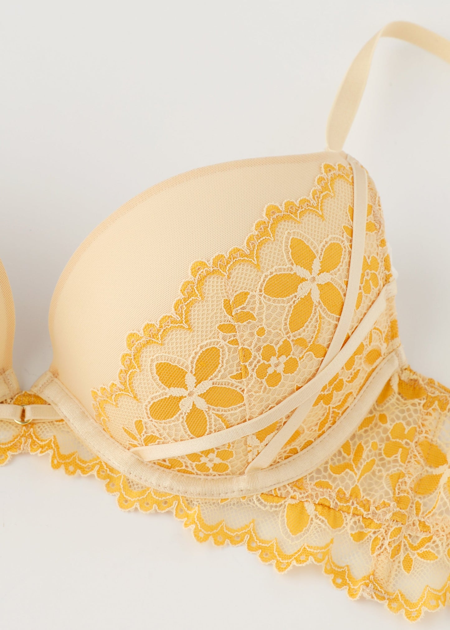 ROSALIE Ginger Yellow Push-Up Underwired Floral Lace Demi Bra