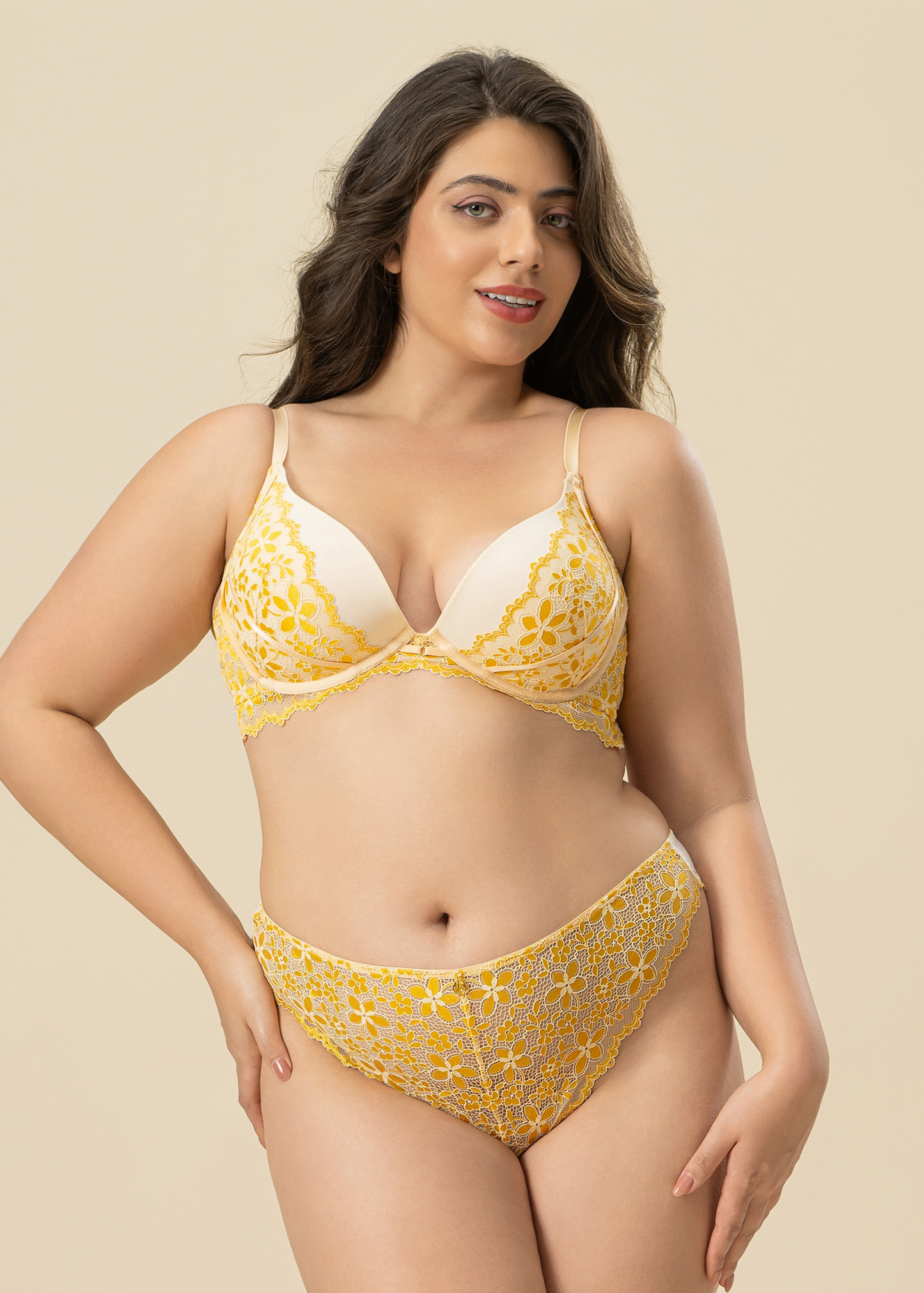 ROSALIE Yellow Lace Plus Bra & Panty Set