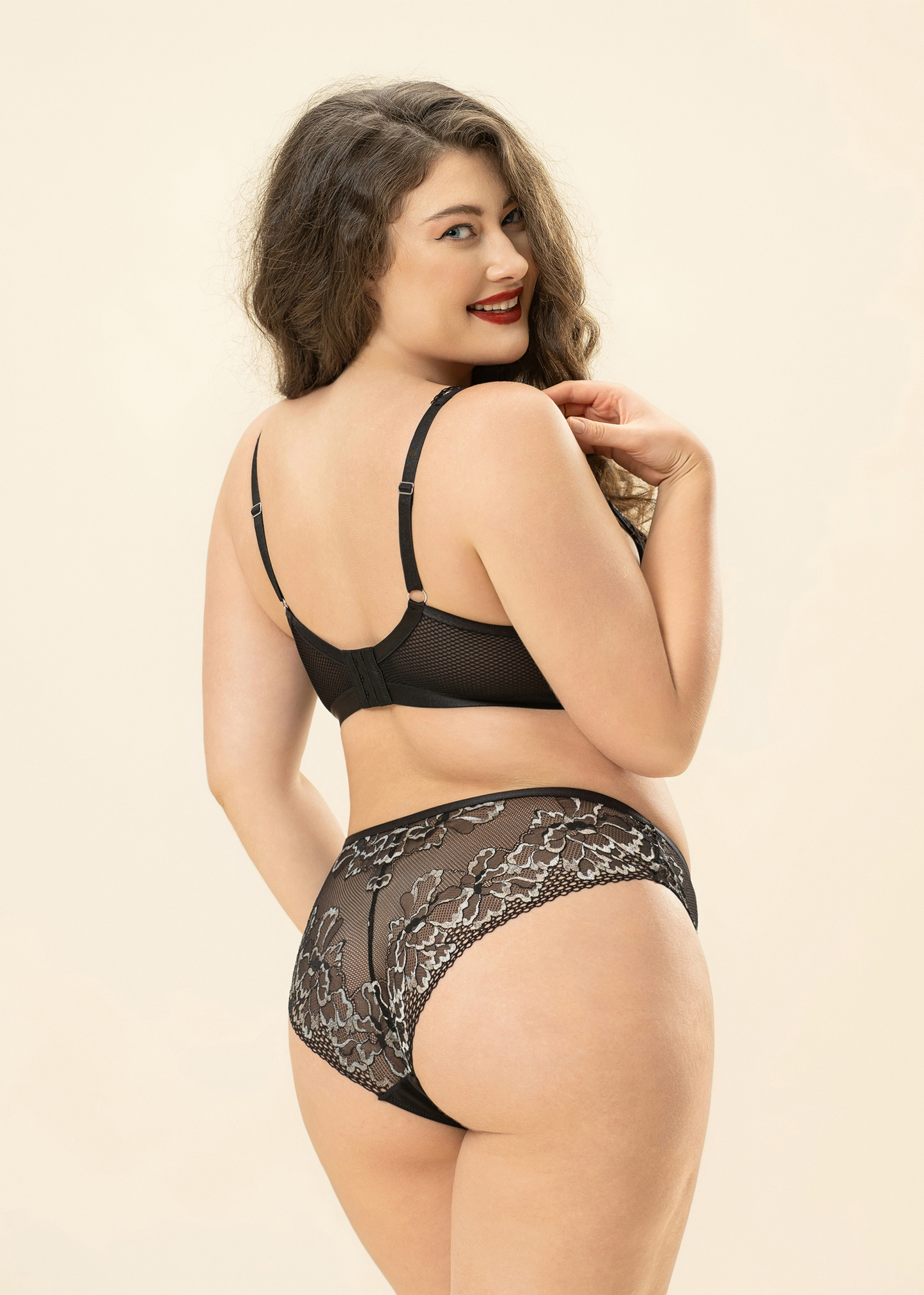 ROWAN Plus Black Metallic Lace Brief Panties