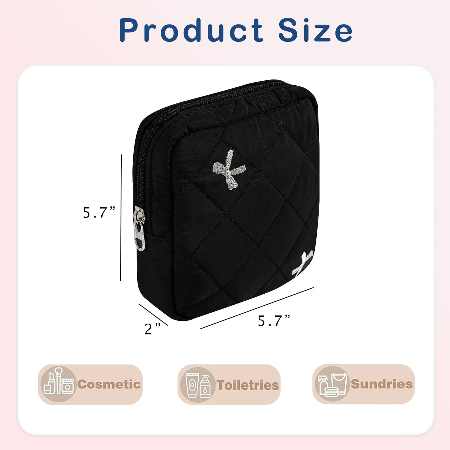 RSRSLEII Mini Quilted Makeup Pouch for Purse, 08Black Bow