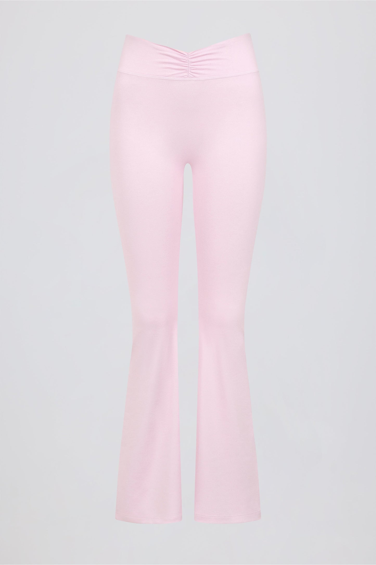 Brushed Jersey Ruched Flared Trousers in Pale Pink Marl