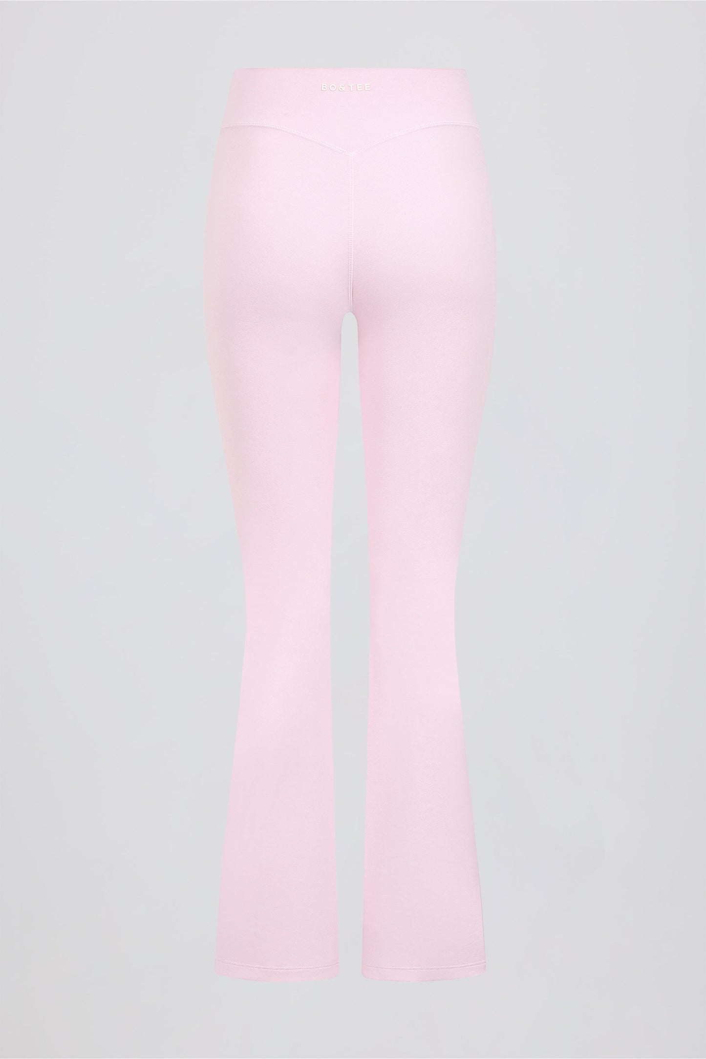 Brushed Jersey Ruched Flared Trousers in Pale Pink Marl