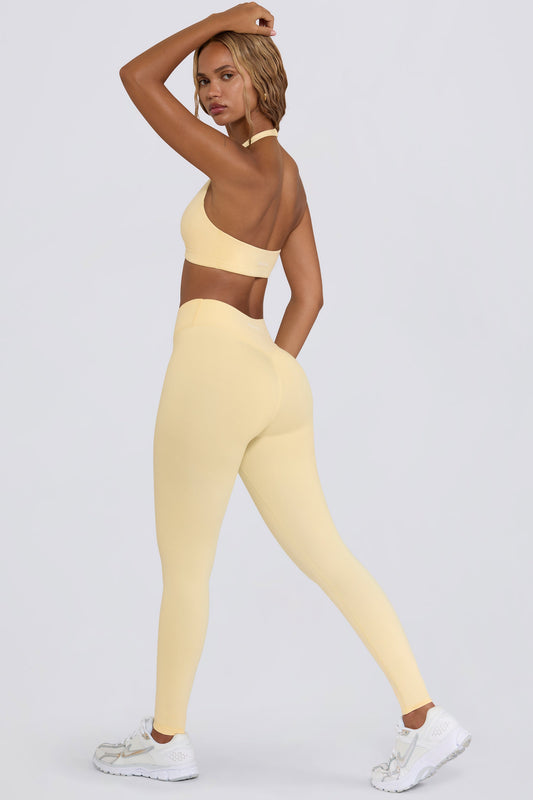 Brushed Jersey Ruched Mid-Rise Leggings in Lemon Marl