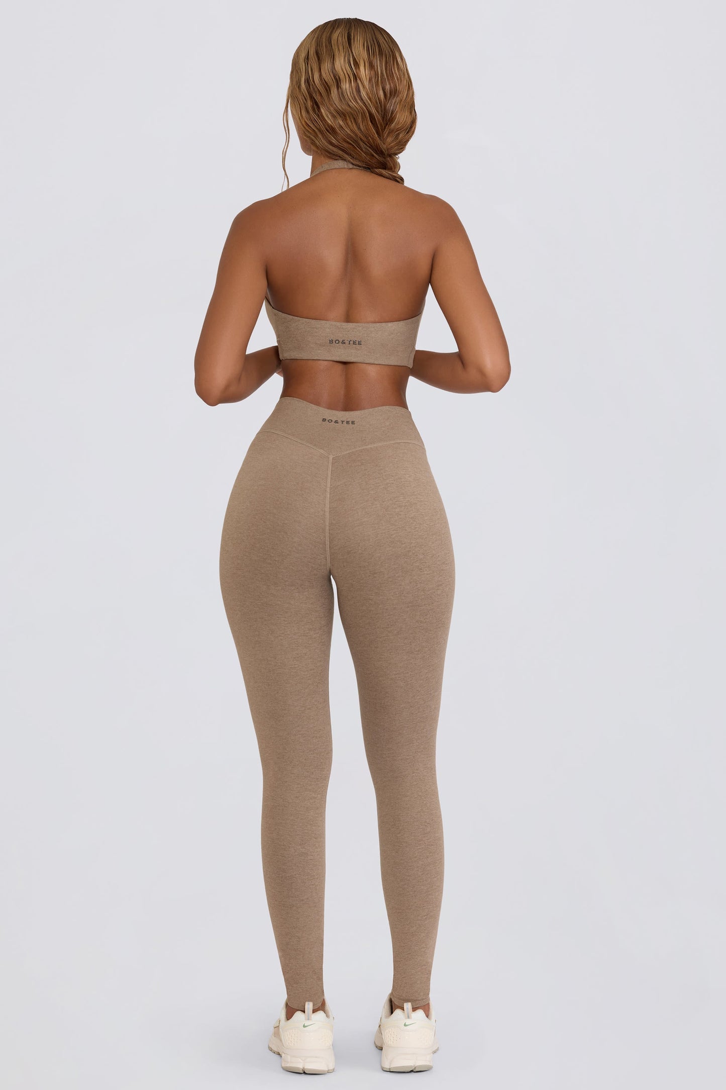 Brushed Jersey Ruched Mid-Rise Leggings in Mocha Marl