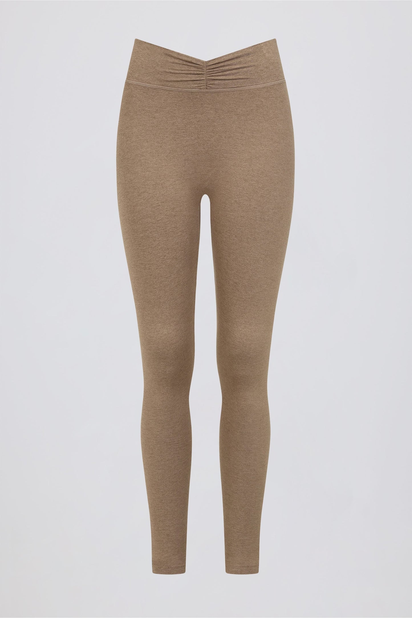 Brushed Jersey Ruched Mid-Rise Leggings in Mocha Marl