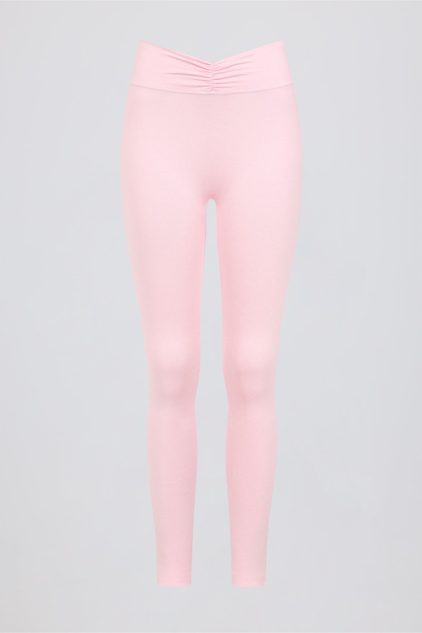 Brushed Jersey Ruched Mid-Rise Leggings in Pale Pink Marl