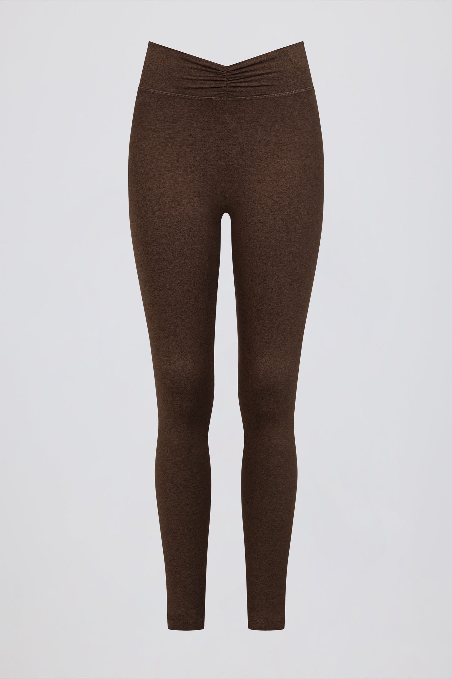 Brushed Jersey Ruched Mid-Rise Leggings in Pecan Marl