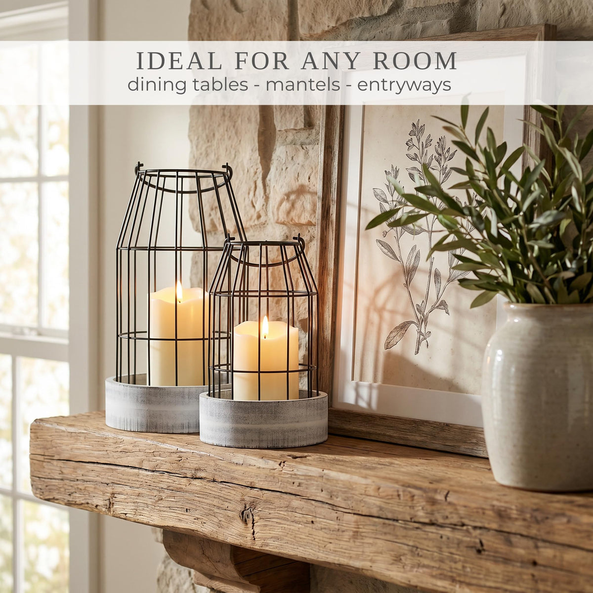 Rustic Farmhouse Lantern Decor Set of 2 - Stylish Decorative Lanterns