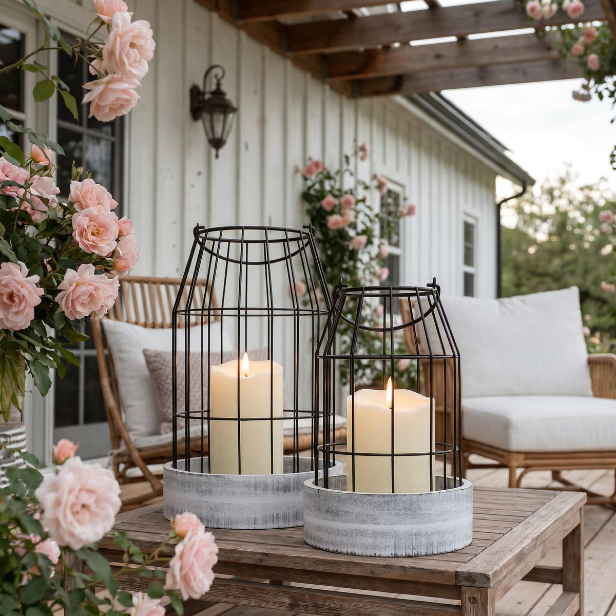 Rustic Farmhouse Lantern Decor Set of 2 - Stylish Decorative Lanterns