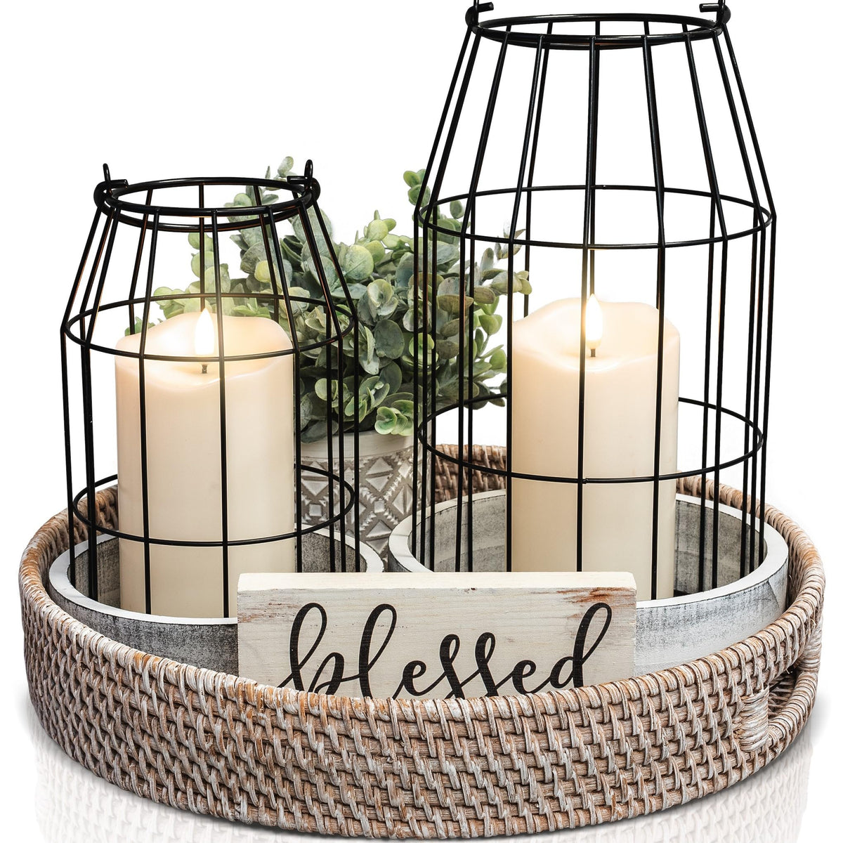 Rustic Farmhouse Lantern Decor Set of 2 - Stylish Decorative Lanterns