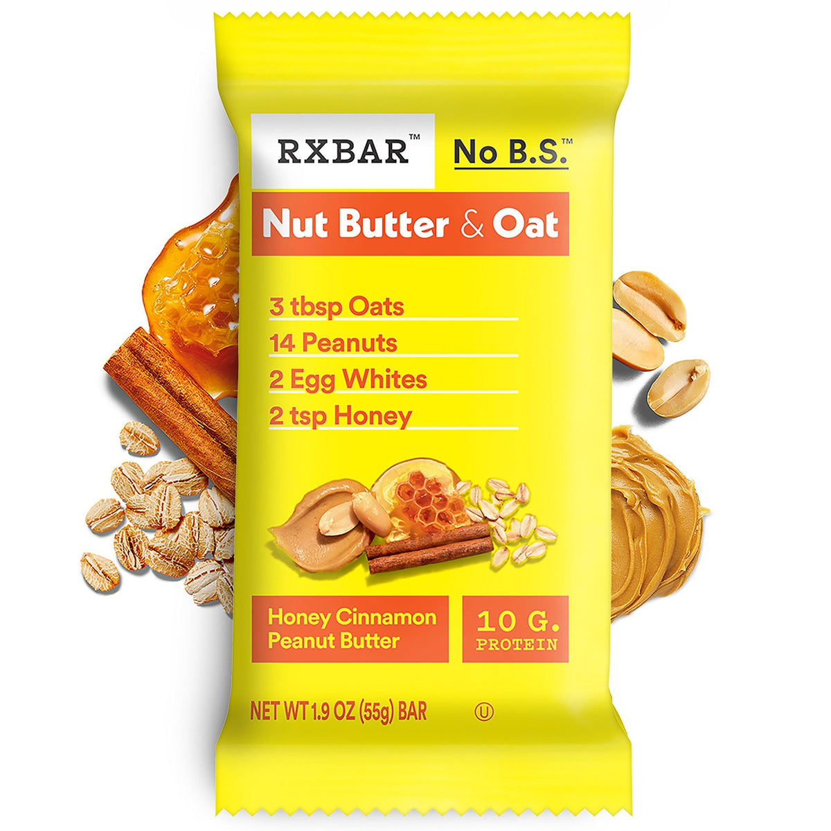 RXBAR Nut Butter and Oat Protein Bars – Honey Cinnamon Peanut Butter (6 Boxes, 30 Bars) | 10g Protein | Gluten Free