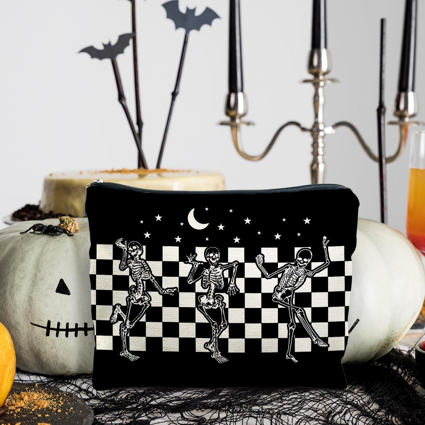 RYYCDOI Goth Spooky Gifts for Women, Gothic Horror Skeleton Black Makeup Bag Cosmetic Pouch