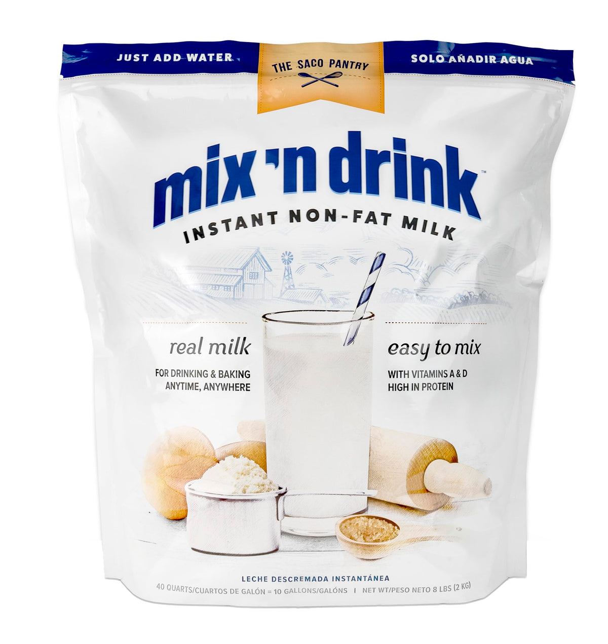 SACO Mix 'n Drink Instant Skim Milk — Fat-Free, High Calcium & Protein, Makes 10 Gallons