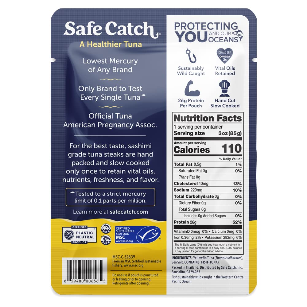 Safe Catch Wild Ahi Yellowfin Tuna Pouches – Low Mercury, High Protein, Omega-3 (12 Pack)