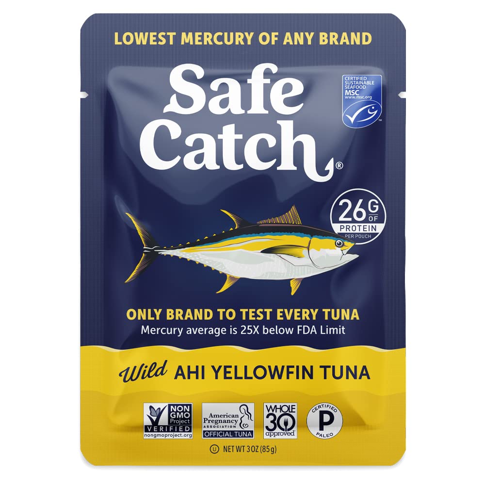 Safe Catch Wild Ahi Yellowfin Tuna Pouches – Low Mercury, High Protein, Omega-3 (12 Pack)