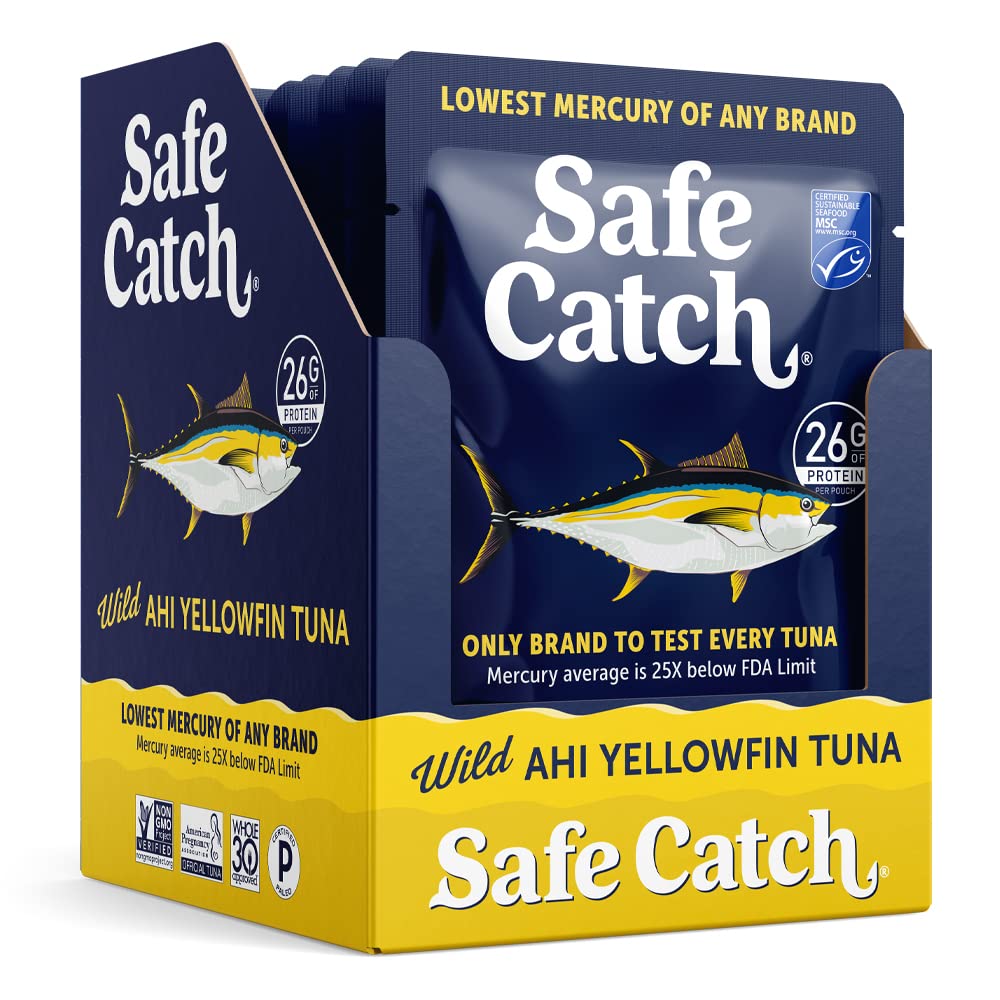 Safe Catch Wild Ahi Yellowfin Tuna Pouches – Low Mercury, High Protein, Omega-3 (12 Pack)