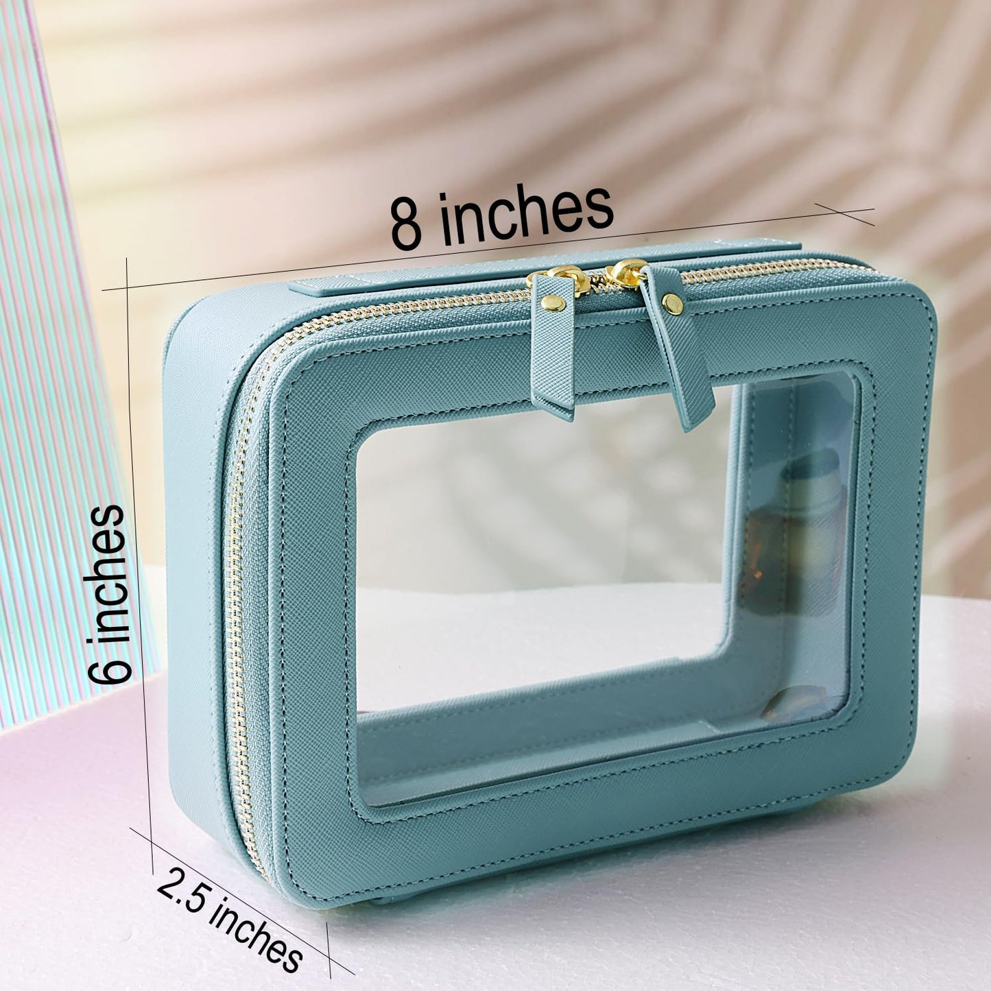 SANHECUN Toiletry bag waterproof cosmetic organizer with handle large opening for travelling (Blue)