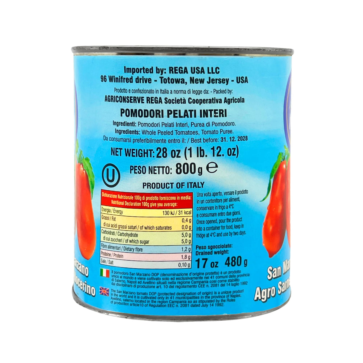Sanniti Song' E Napule San Marzano DOP Authentic Whole Peeled Plum Tomatoes - 28 oz (Pack of 6)