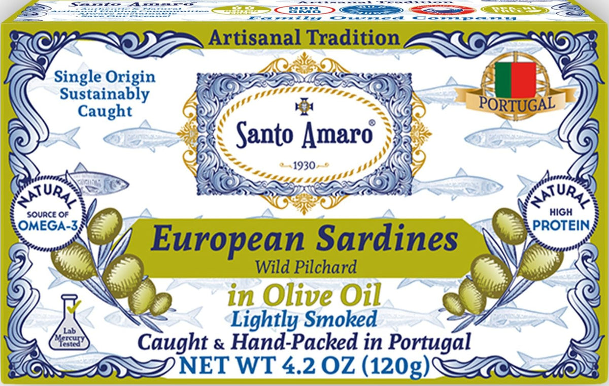 Santo Amaro Sardines in Olive Oil – Wild Caught, Hand-Packed in Portugal | Lightly Smoked, 21g Protein, Keto & Paleo