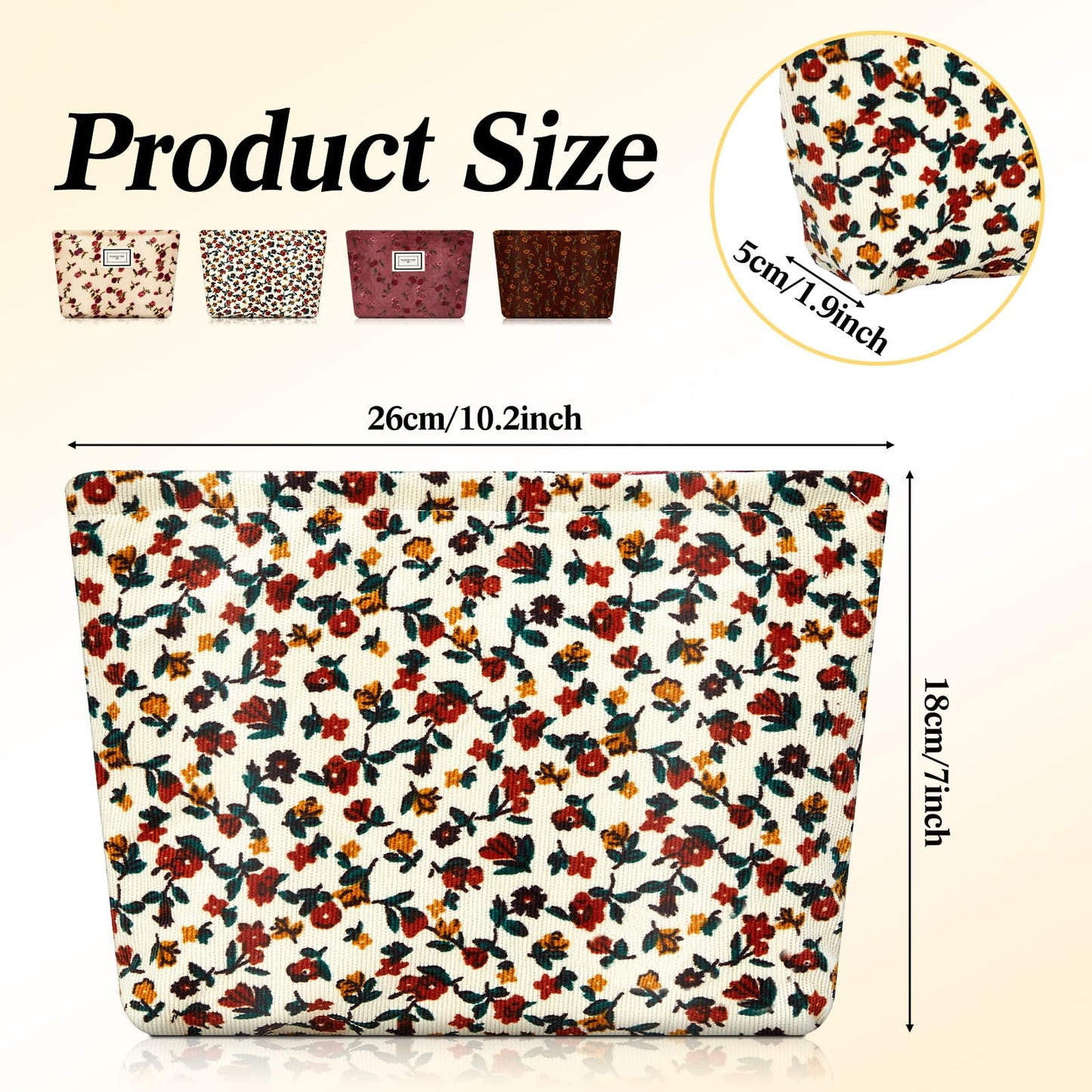Sanwuta 4 Pcs Corduroy Cosmetic Bags Floral Makeup Bag Corduroy Cosmetic Pouch Flower Travel Toiletry Zipper Bag Large Capacity Aesthetic Purse Organizer Cute Handbags for Women, Girls Gifts, 4 Styles
