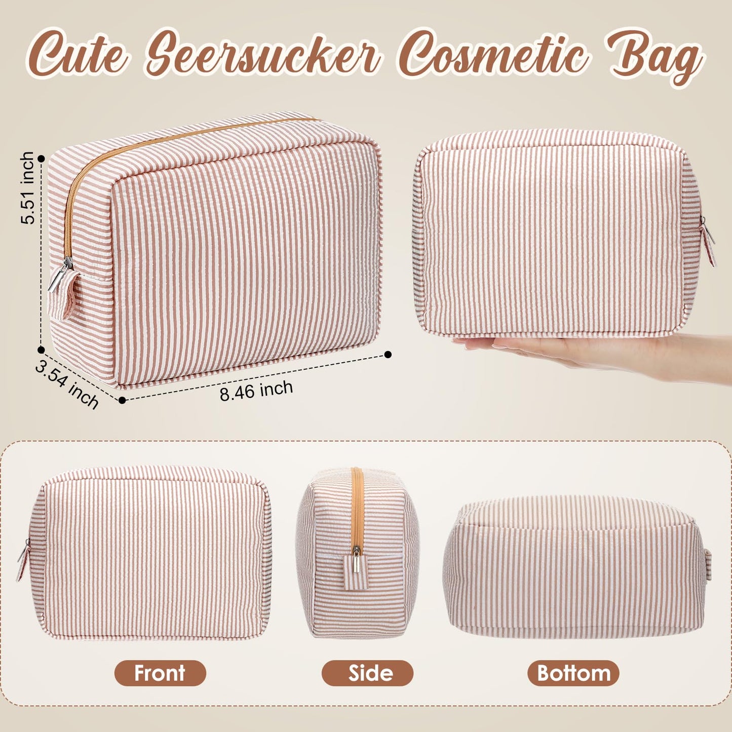 Sanwuta 6 Pack Seersucker Makeup Bags for Women Striped,Large,Classic