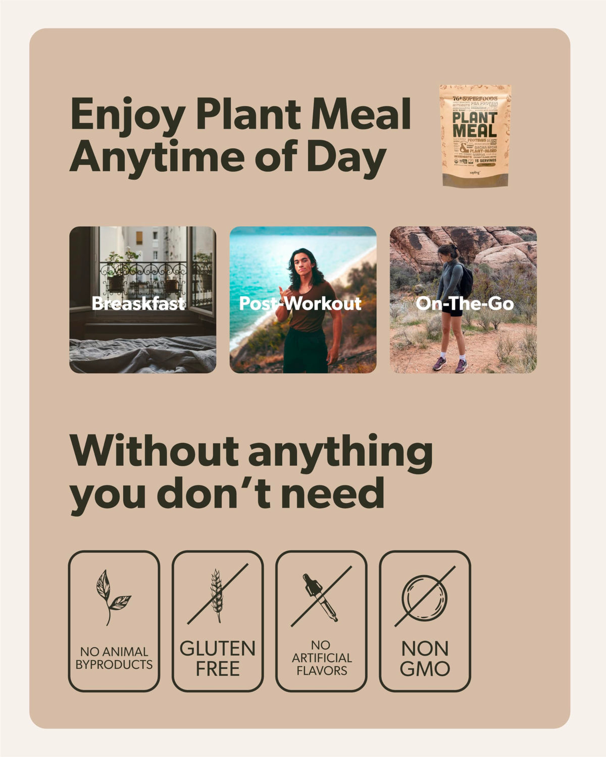 Sapling Plant Meal Replacement Shake - Chocolate | 25g Plant-Based Protein, 76+ Organic Superfoods, 15 Servings