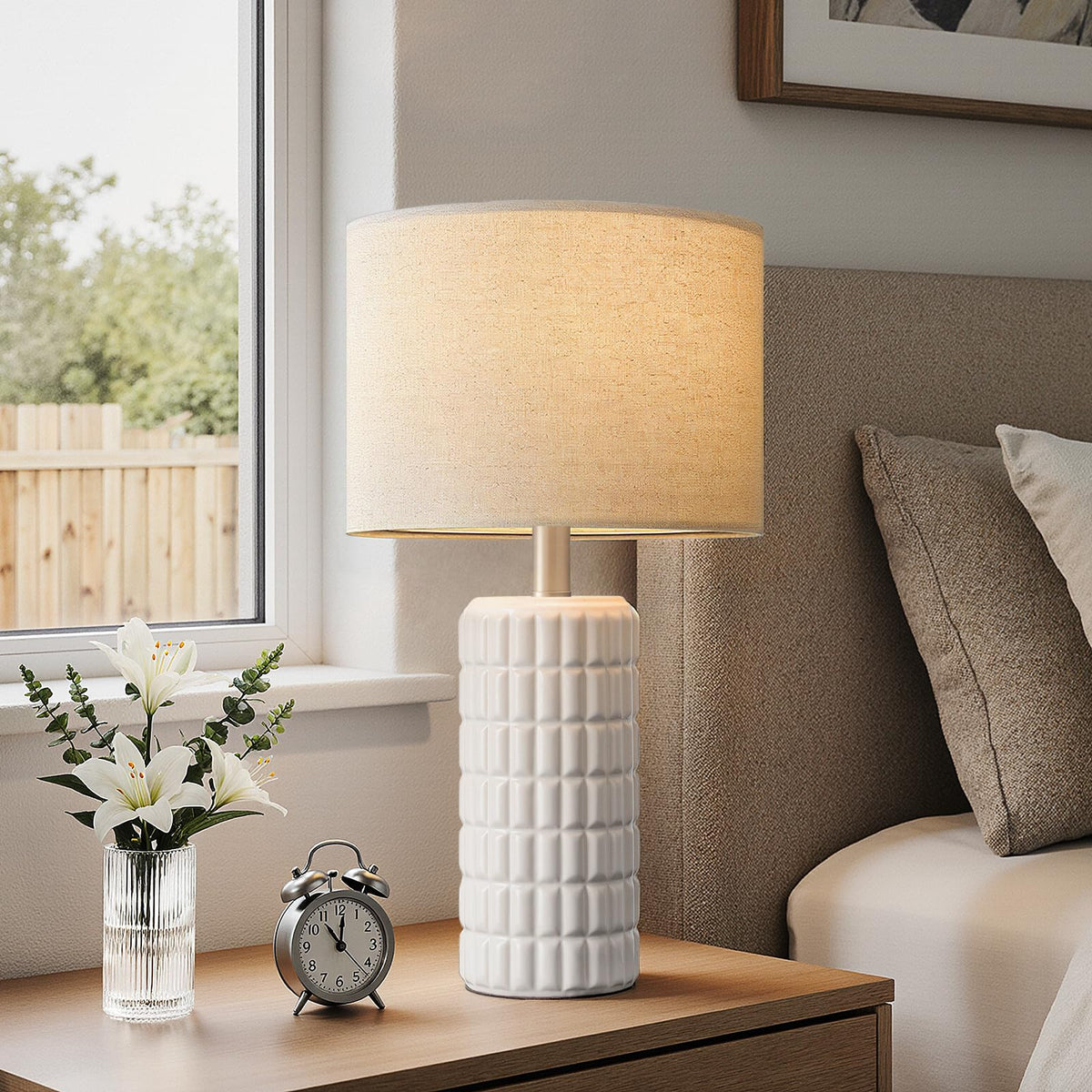 Seealle 23" Modern Ceramic Table Lamps Set of 2, Lamps for Bedroom, White