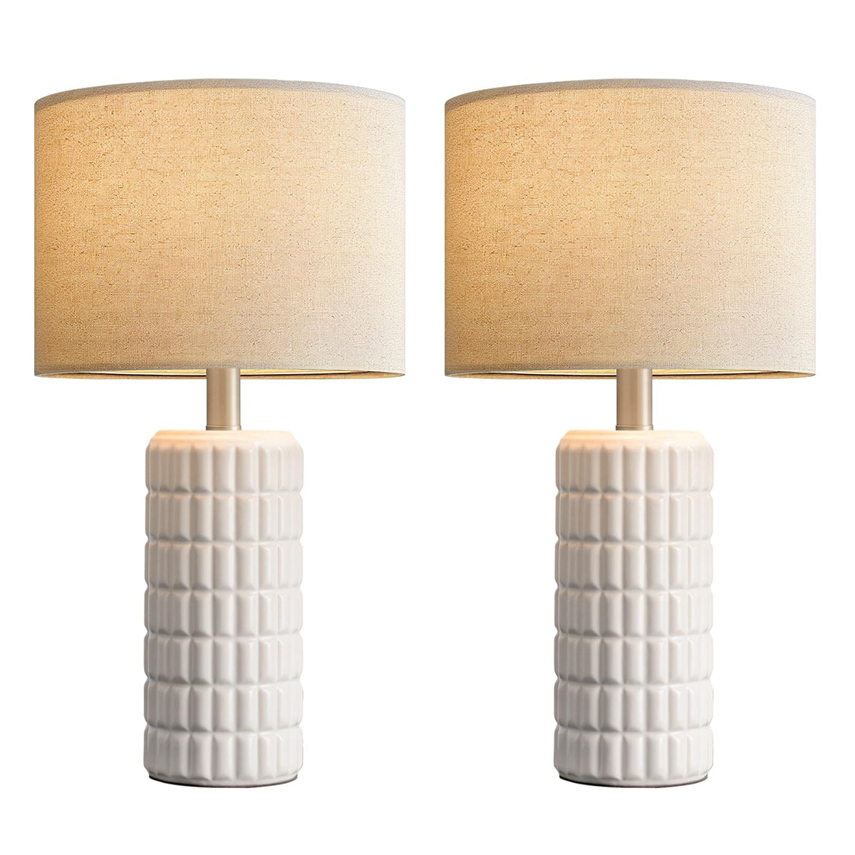 Seealle 23" Modern Ceramic Table Lamps Set of 2, Lamps for Bedroom, White