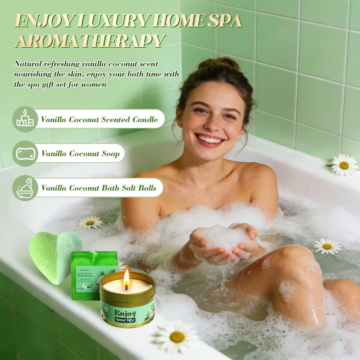 Self Care Gift Basket for Women with Blanket & Tumbler, Daisy Spa Gift Box