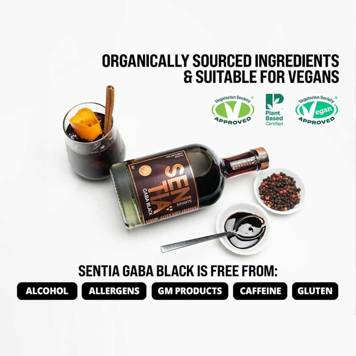 Sentia Gaba Black – Smoky Botanical Non-Alcoholic Spirit | Vegan & Gluten Free, 16.9 oz