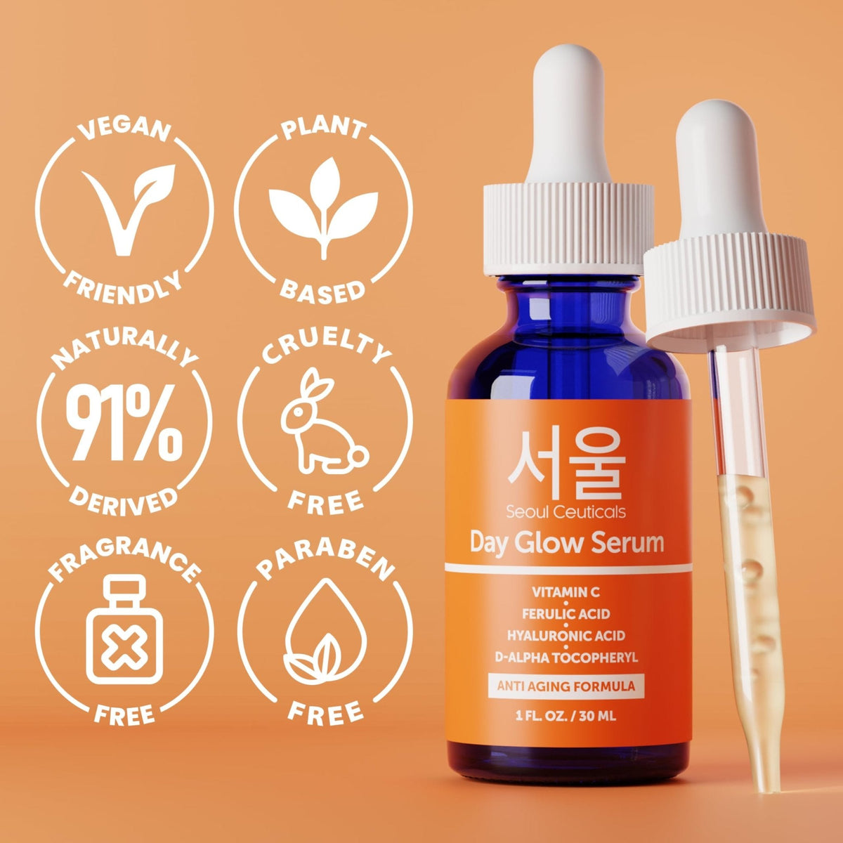 SeoulCeuticals Korean Skin Care 20% Vitamin C Serum for Face + CE Ferulic