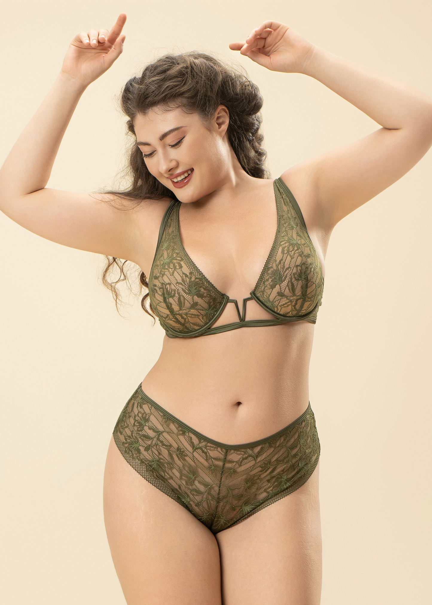 SERAPHINA Plus Olive Green Lace Sparkling Boyshort Panties