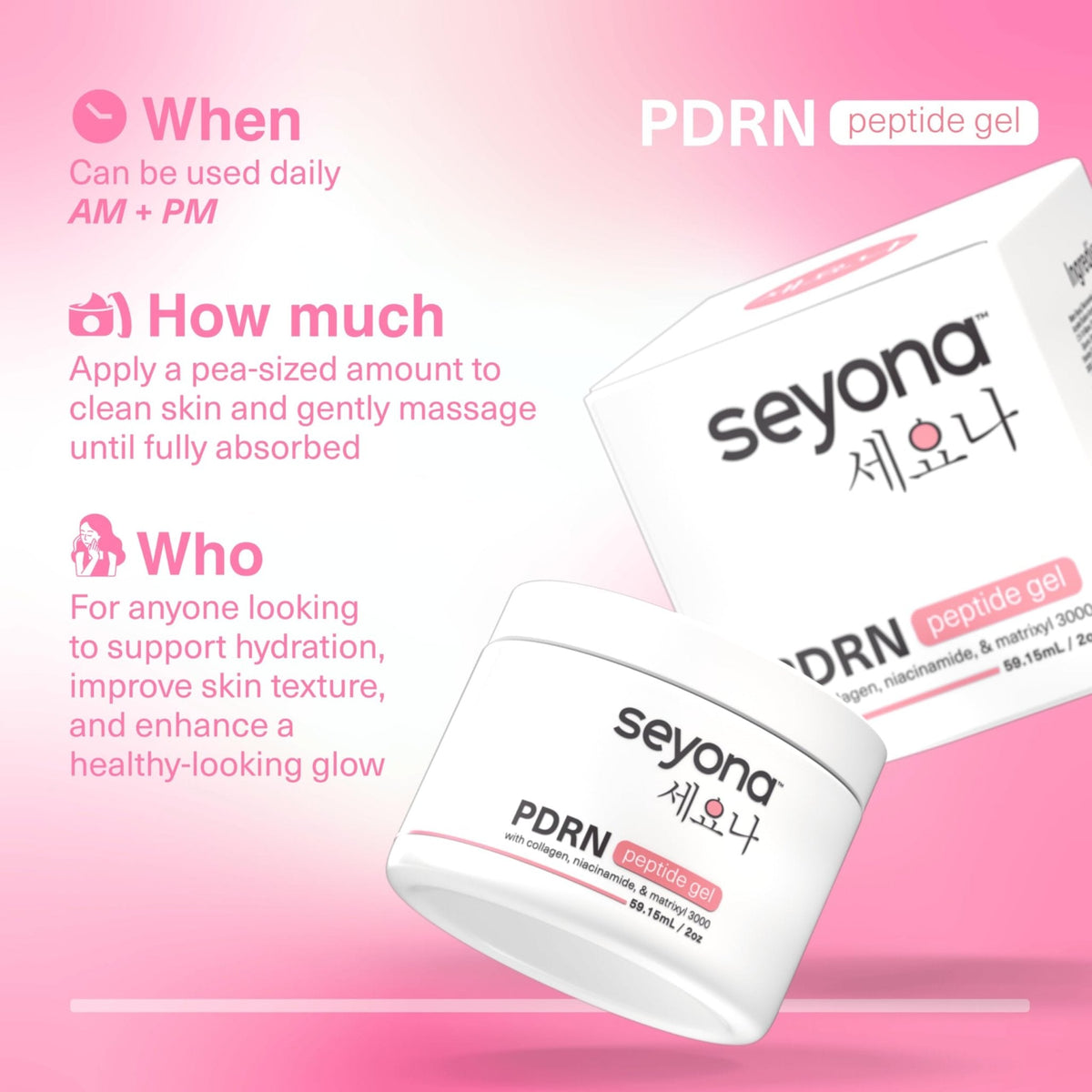Seyona Advanced PDRN Peptide Gel – Salmon DNA Collagen Moisturizer with Matrixyl 3000, Niacinamide & Peptide Complex – Lightweight Korean Skincare Beauty Face Gel for Firm, Radiant-Looking Skin – 2oz
