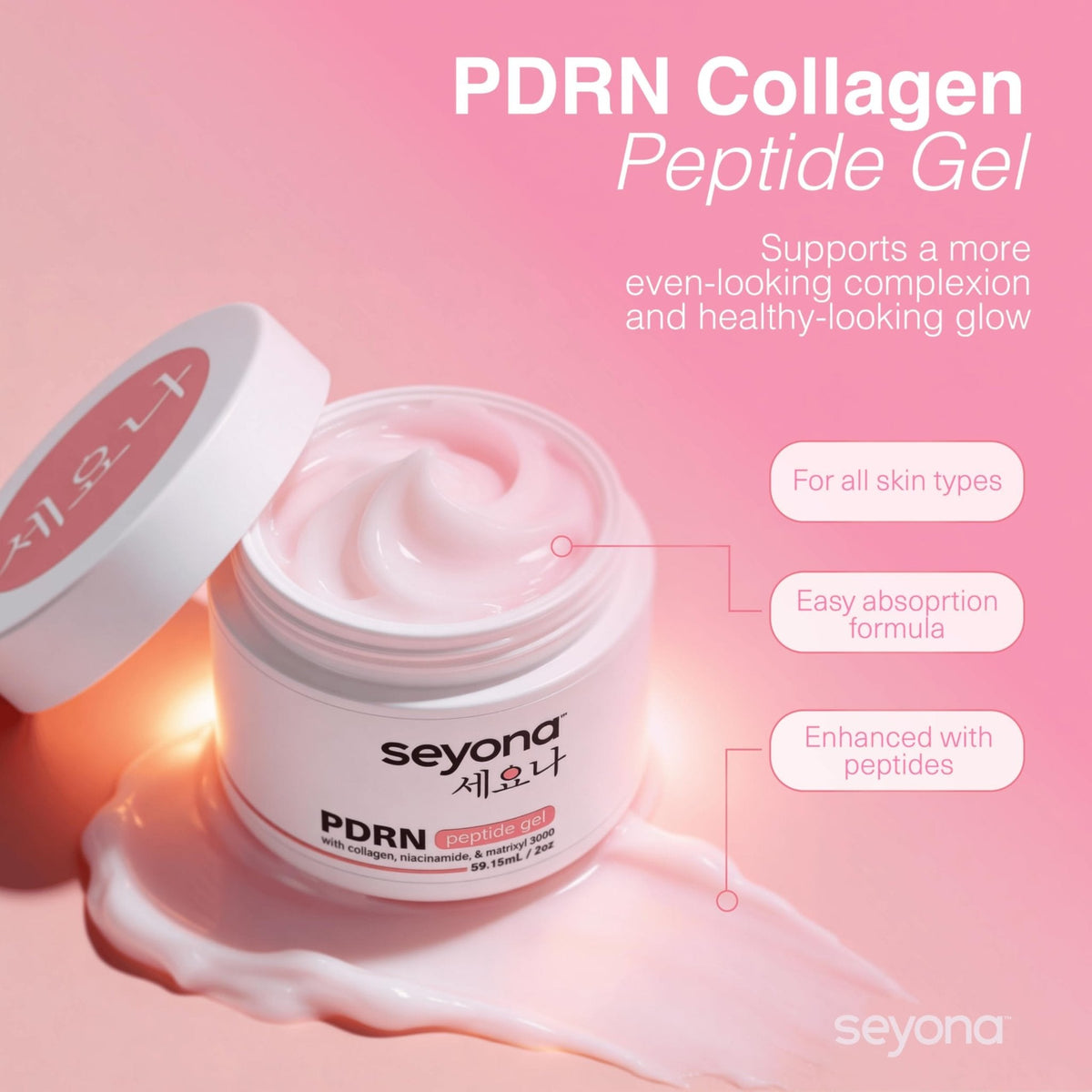 Seyona Advanced PDRN Peptide Gel – Salmon DNA Collagen Moisturizer with Matrixyl 3000, Niacinamide & Peptide Complex – Lightweight Korean Skincare Beauty Face Gel for Firm, Radiant-Looking Skin – 2oz