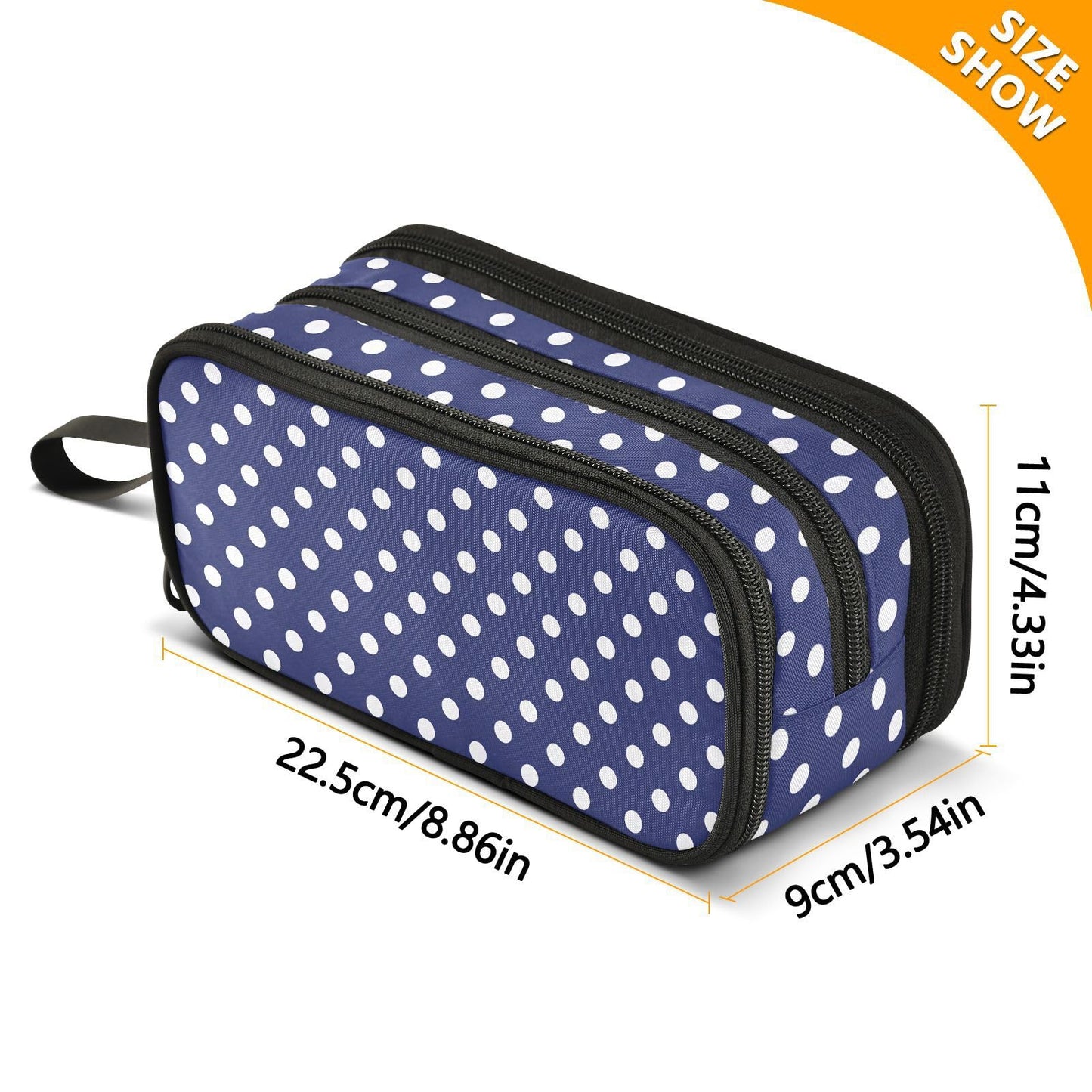 Sgojhrv Big Capacity Pencil Case Cute Navy Blue White Polka Dot Large Pencil Pouch Stationery Pen Bag for School Teen Girl Boy