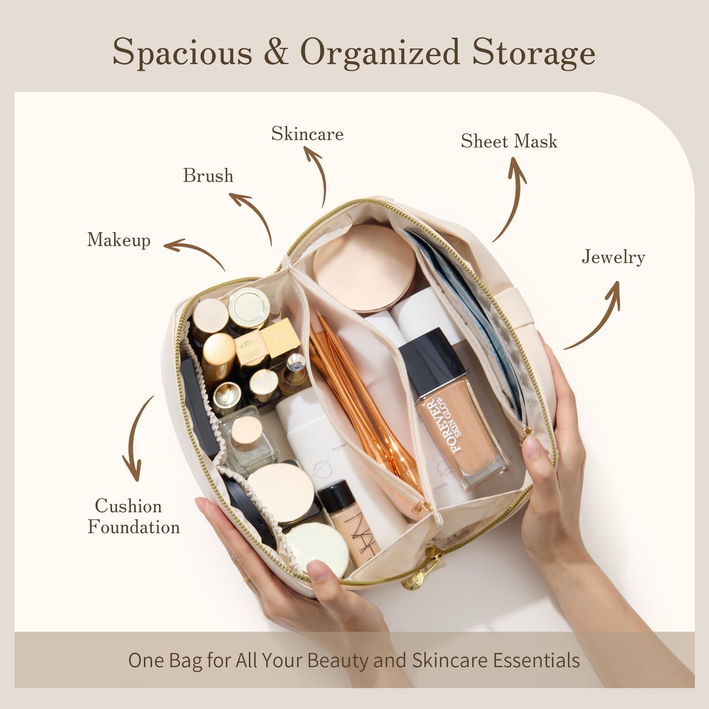 SHOWKOO Cosmetic Bag for Women, WideOpen Travel Makeup Bag with Compartment