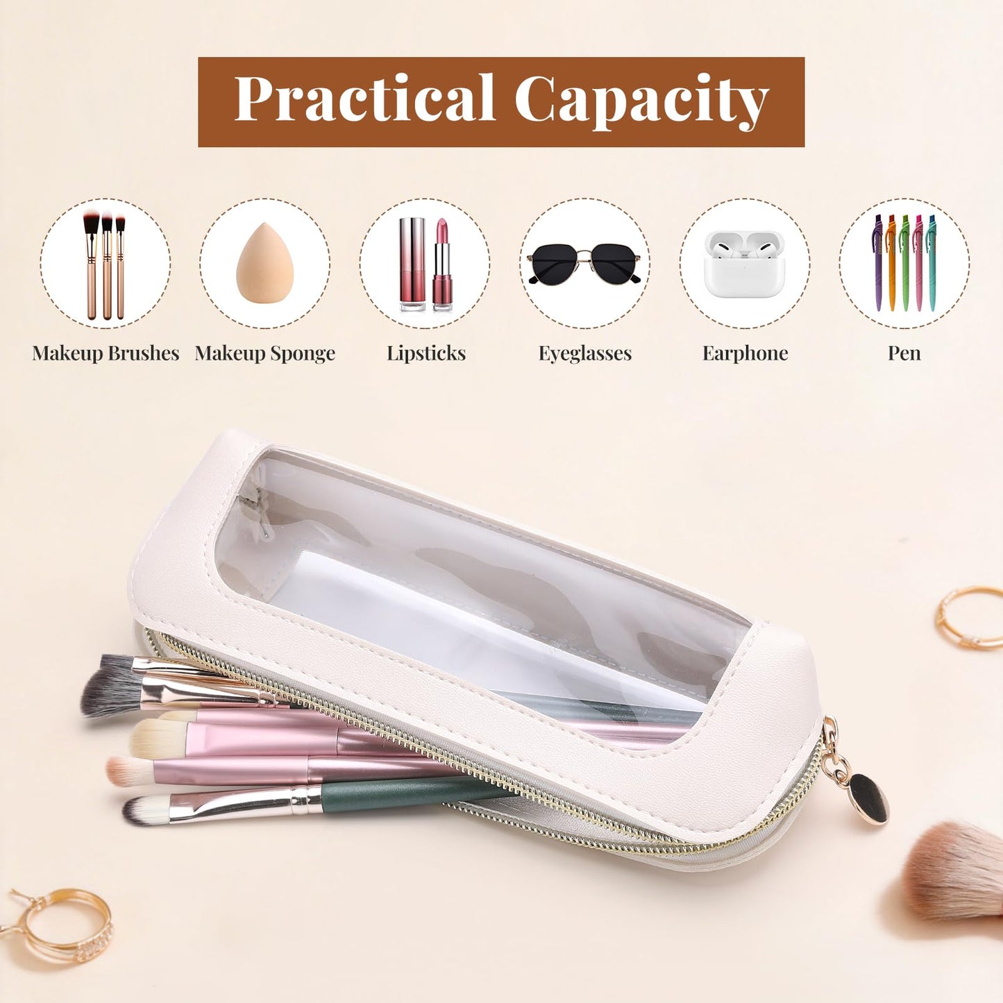 Sightor Clear Makeup Bag PU Leather Makeup Brush Case Makeup Bag for Purse