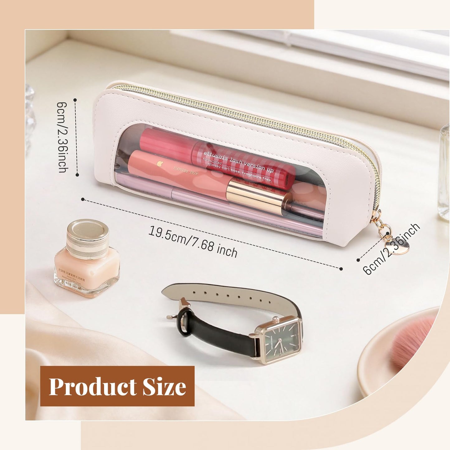 Sightor Clear Makeup Bag PU Leather Makeup Brush Case Makeup Bag for Purse