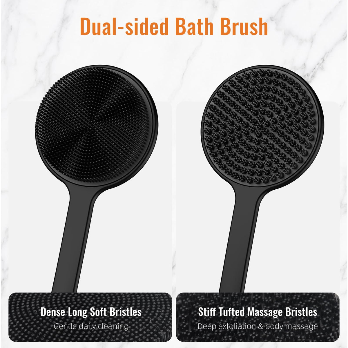 Silicone Back Scrubber for Shower, 17in Lengthen Long Handle Body Brush, Double Sided Shower Brush for Shower Exfoliating and Massage Can Produce Rich Foam, Long Handle Back Scrubber for Men
