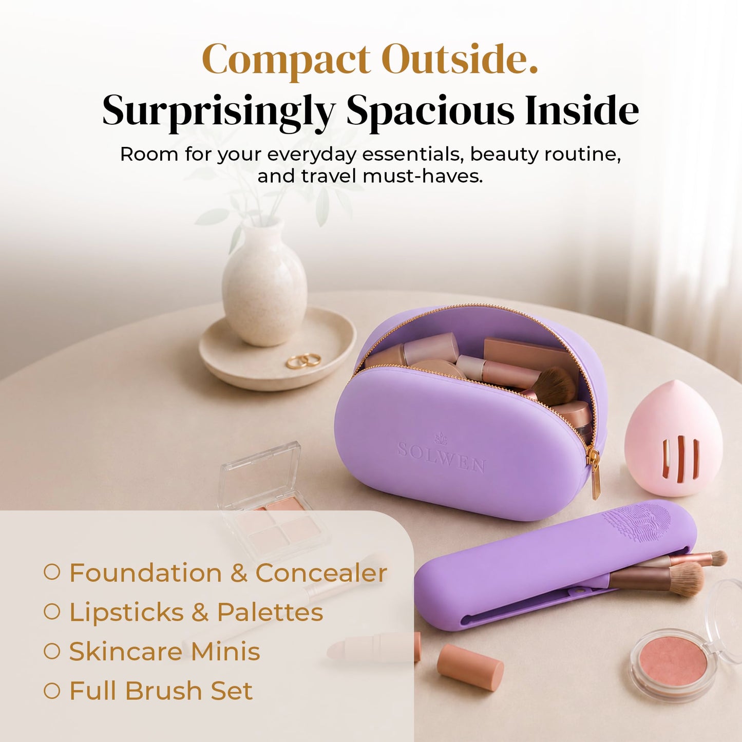 Silicone Makeup Bag Set - Cosmetic Pouch, Brush Holder, Beauty Sponge Case
