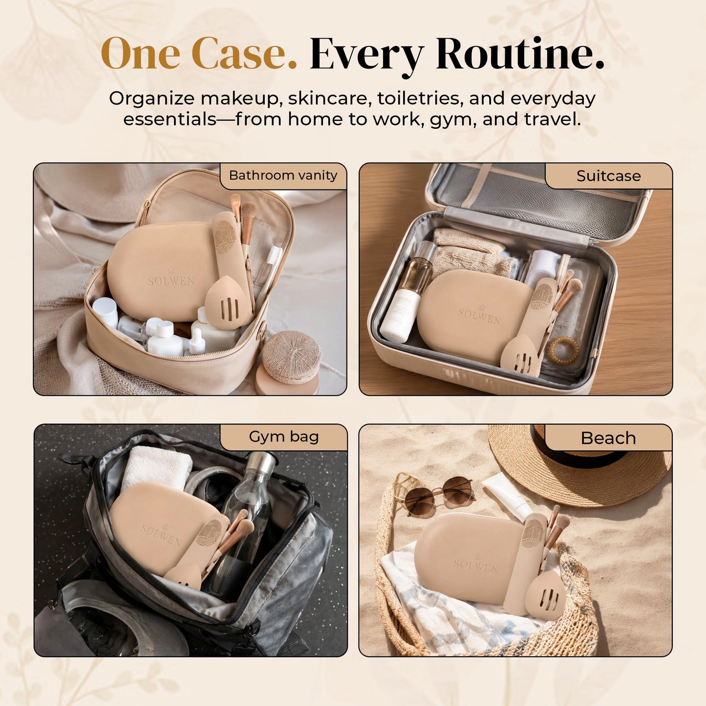 Silicone Makeup Bag Set - Cosmetic Pouch, Brush Holder, Beauty Sponge Case