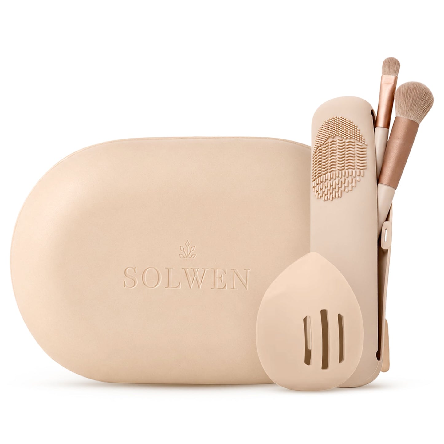 Silicone Makeup Bag Set - Cosmetic Pouch, Brush Holder, Beauty Sponge Case