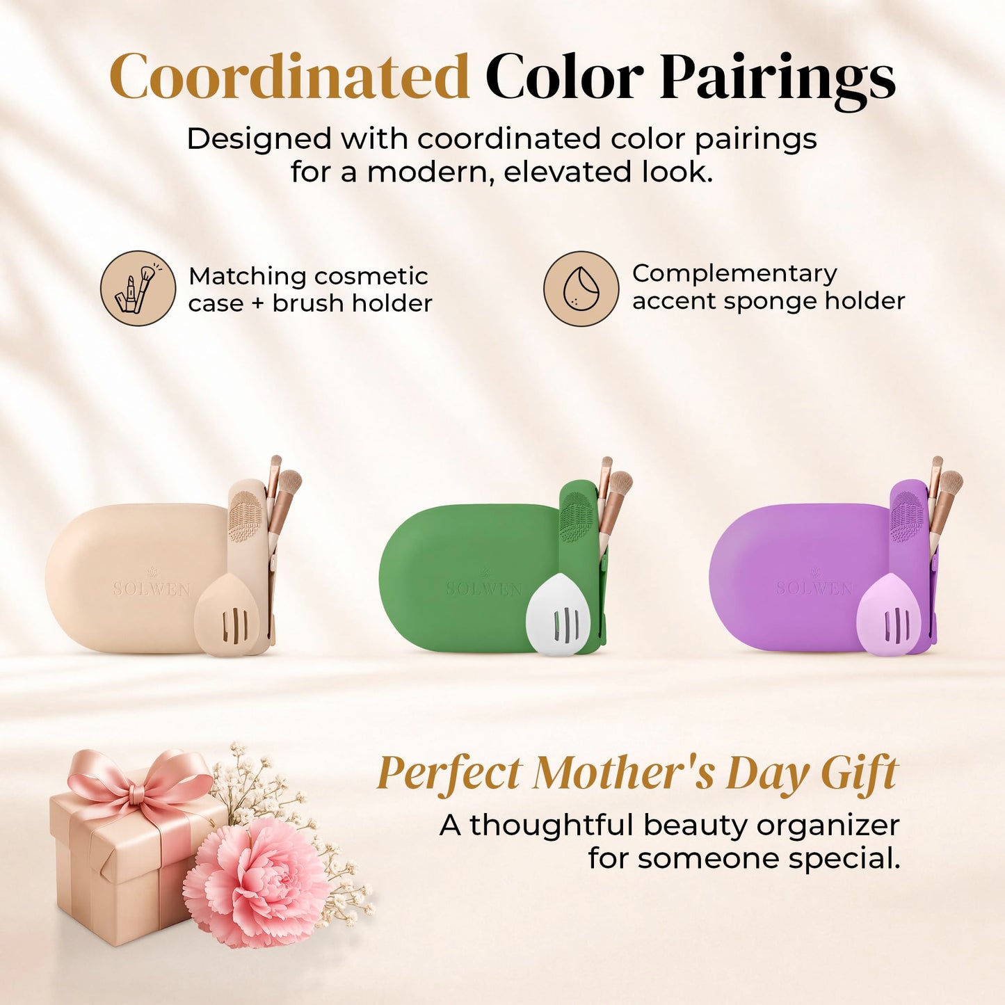 Silicone Makeup Bag Set - Cosmetic Pouch, Brush Holder, Beauty Sponge Case