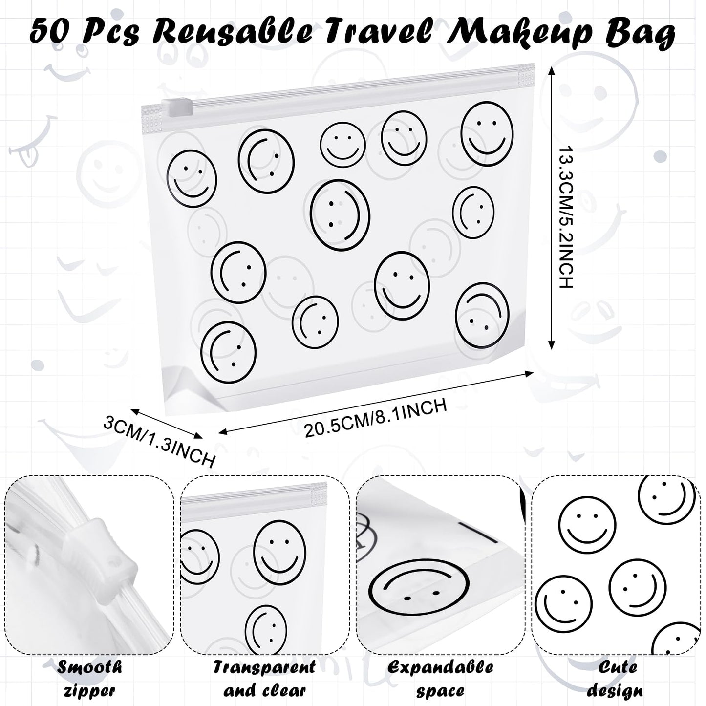 Silkfly 50 Pcs Clear Makeup Bags Bulk Cosmetic Bags with Zippers Travel Toiletry Pouch for Women Men Portable Waterproof PE Pouch Fit Airport Airline Compliant