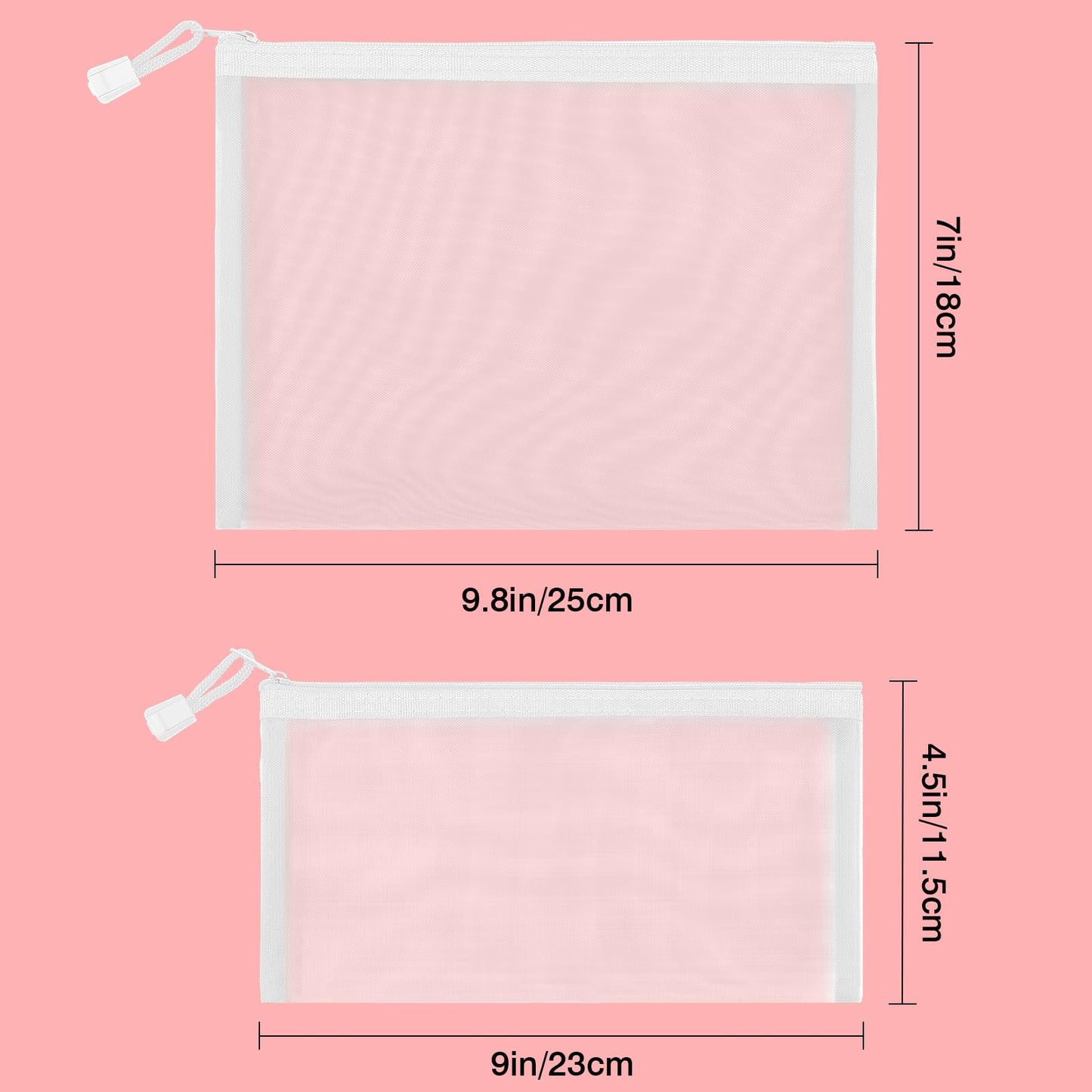 Sinzip 12 Pieces Zipper Nylon Mesh Pouch, Mesh Cosmetic Bags Makeup Bags Pencil Case, Multipurpose Travel Bags for Cosmetic School Office Supplies and Travel Accessories (White, A5)