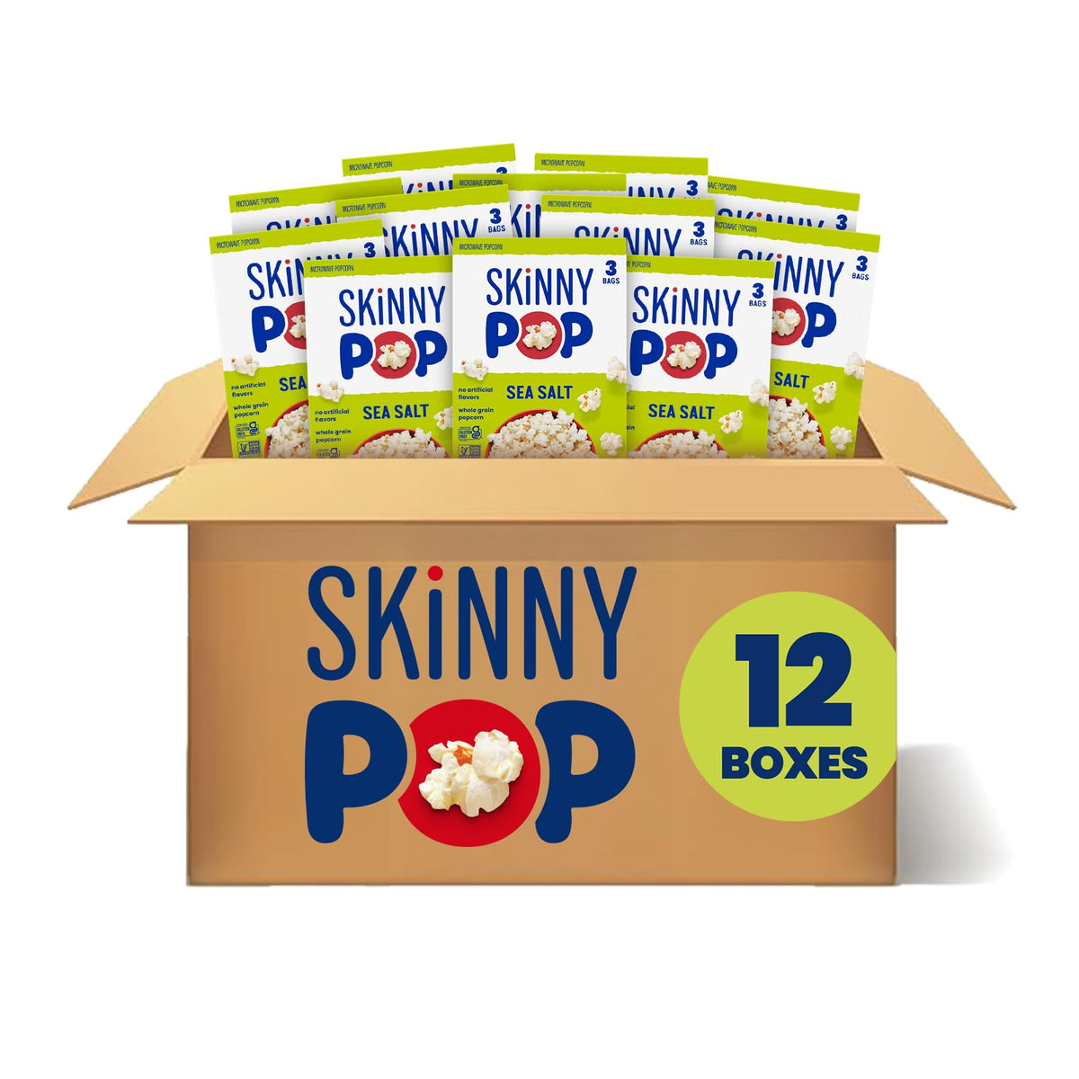 SkinnyPop Sea Salt Microwave Popcorn — 12 Boxes (36 Bags Total)